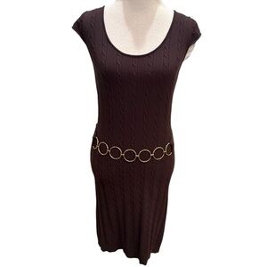 Milly of New York Women's Brown Cable Knit Sweater Dress w/Gold Chain Size M